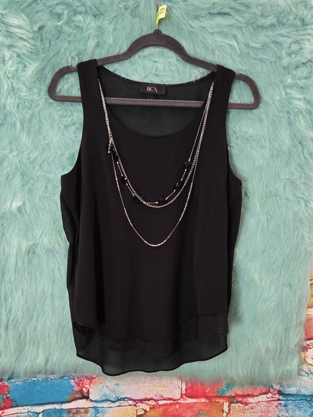BCX Black Sleeveless Layered Top Size L